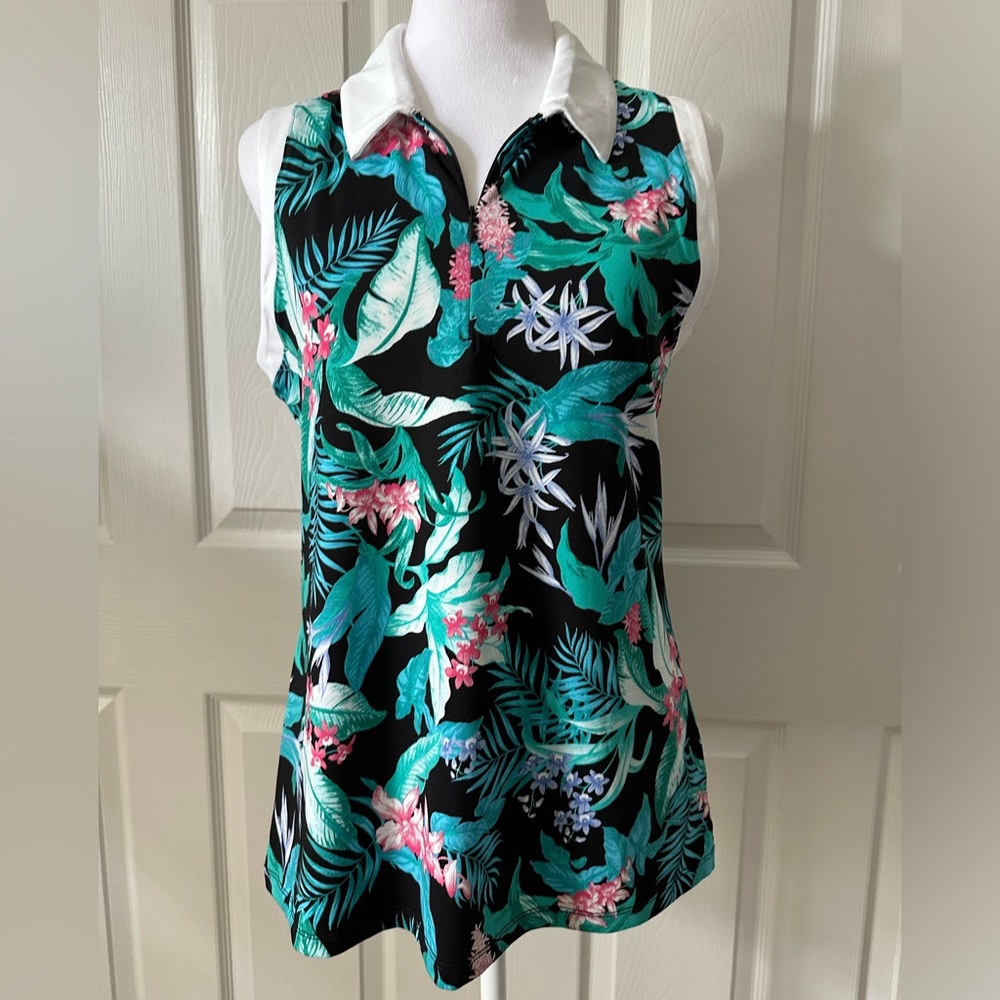 NWT Tommy Bahama Golf, 1/4 zip, tropical print, sleeveless, Size Large, NWT